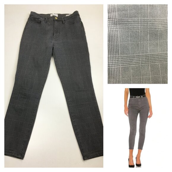 FRAME Washed Grey Plaid ALI High Rise Cigarette Leg 5 Pocket Logo Hardware Jeans - Picture 1 of 10